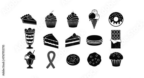 Collection of hand drawn ice cream treats and desserts