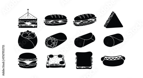 Collection of silhouetted ice cream treats on white background