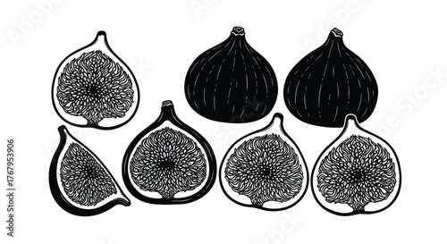 Collection of black and white dessert illustrations