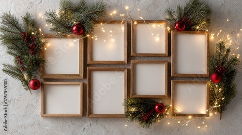 Holiday Photo Collage Frame Decoration with Christmas Elements