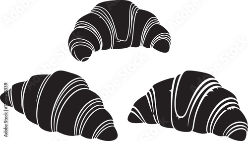 Three delicious croissant pastry treats silhouette