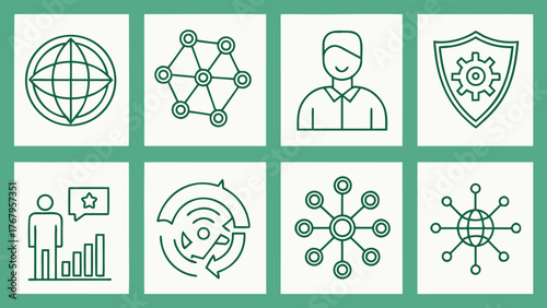 Set of business and technology line icons