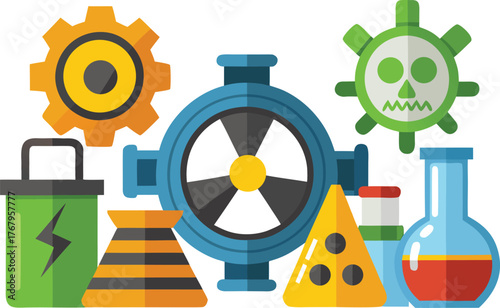 Vibrant scientific and industrial icons spark innovation and research ideas, fueling discovery and progress in modern laboratories
