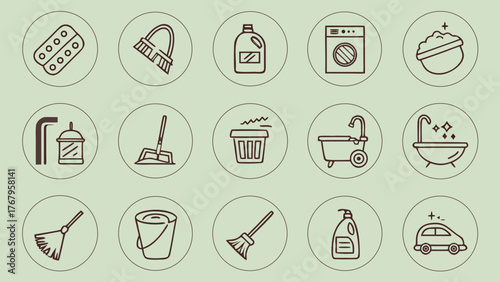 Collection of cleaning icons for graphic design