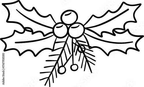 Hand-Drawn Christmas Clipart Holiday Line Art Elements, Minimal Outline