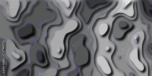 Organic abstract topographic map contours and shaded relief in grayscale with delicate purple accents and soft shadows forming a textured background for creative digital art and design projects