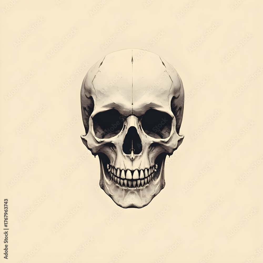 Fototapeta premium A chilling human skull and crossbones icon, a symbol of death and danger, rests on a black background perfect for Halloween or pirate themes
