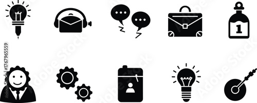 Business communication, teamwork, creativity, innovation, leadership, success, productivity, idea light bulb, office tools, management, motivation, professional growth, achievement