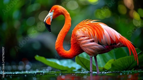 Flamingo in Tropical Landscape: A Series of Tranquil Moments Captured in Nature