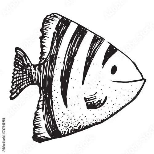 Isolated fish character graphic. This Moorish idol in a childish style is perfect for coloring book.