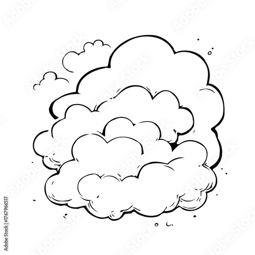 Cloudy formation sketched in black and white, evoking a whimsical sky with stylized clouds and