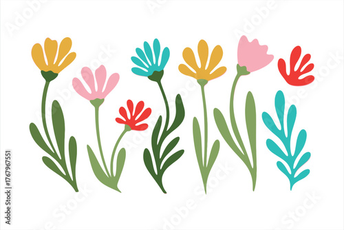 Stylized Colorful Floral Doodle Set