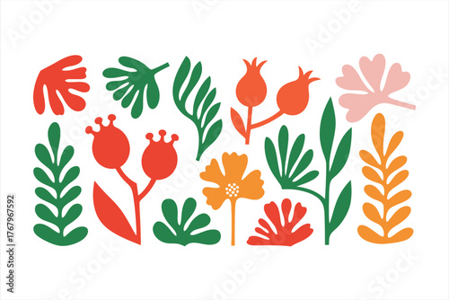 Abstract Floral and Leaf Elements Set