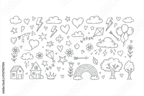 Hand Drawn Cute Doodle Elements Set