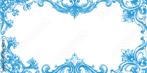 Baroque style ornamental frame background with intricate floral carvings and symmetrical details, perfect for classic, antique or royal themed graphic design projects.
