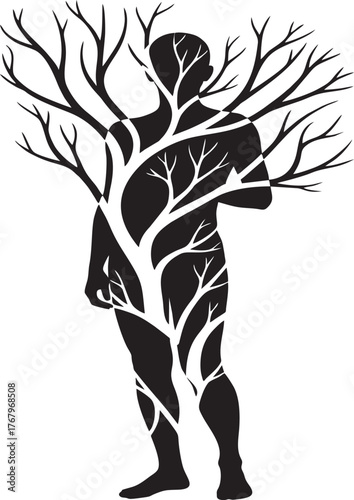 Human Silhouette with Tree Branches – Connection Between Nature and the Soul