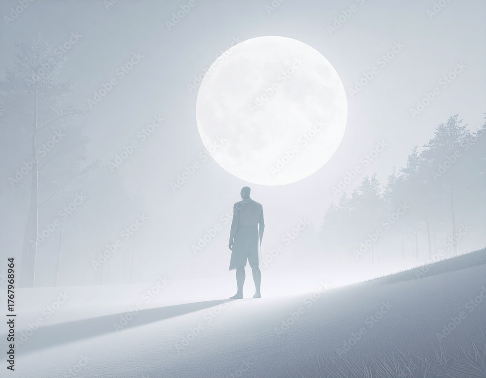 Obraz premium 月光に照らされている神秘的な森に佇むエルフの戦士