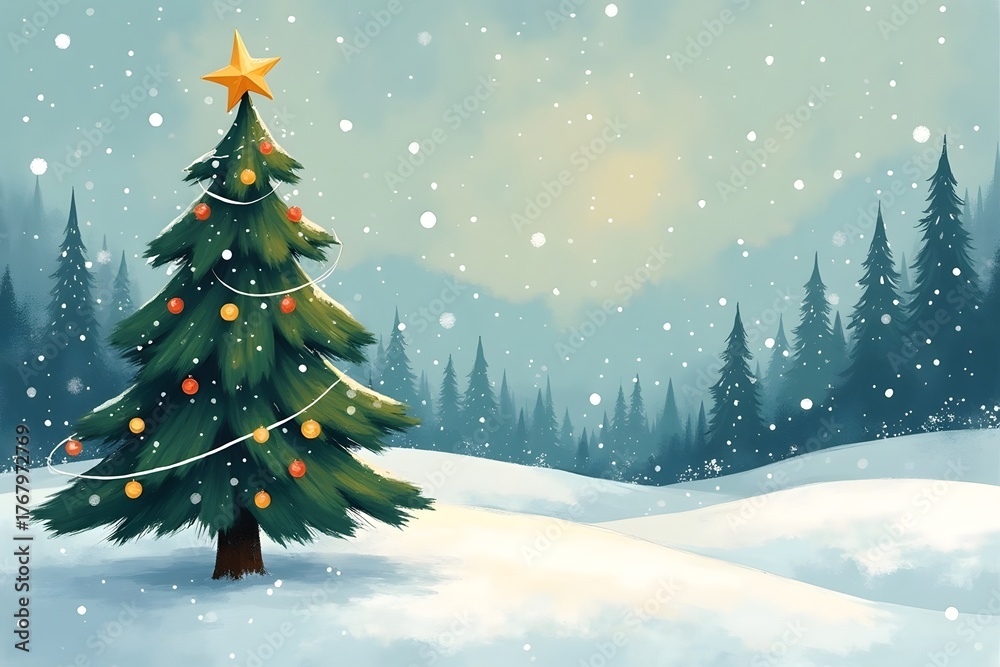 Obraz premium stylized simple illuminated cartoon Abstract christmas tree card illustration