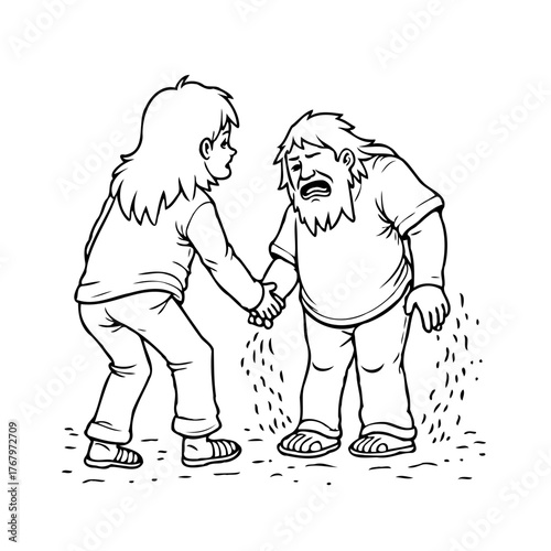 Expressive line art illustration showing support through compassion helping someone face