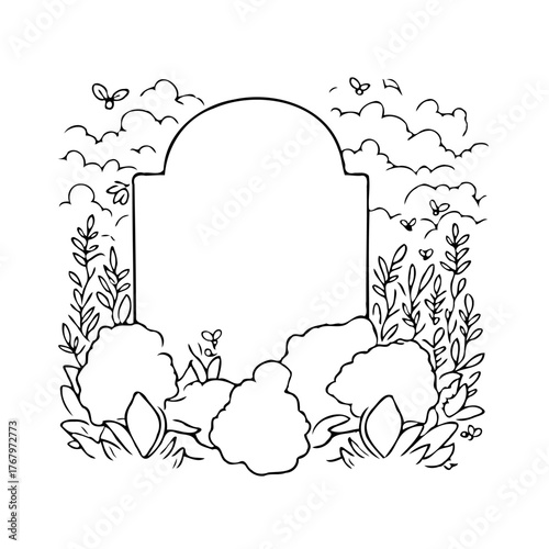 Floral frame amidst whimsical clouds a delicate sketch ideal for personalized invitations and