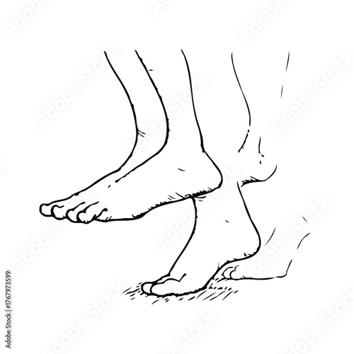 Illustration showcasing the motion and balance of human feet during a step in simple line art form