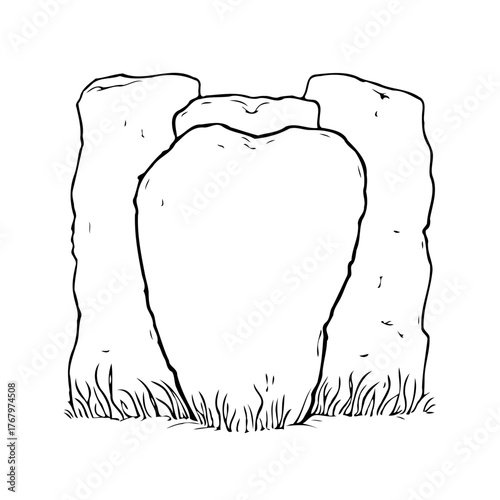 Mysterious rock formation drawing evoking prehistoric monuments and folklore standing stones with