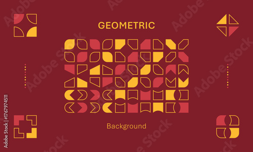Luxurious Red Yellow Wedding Neo Geometric Bauhaus Grid Minimalist Bold Frame Pattern Background