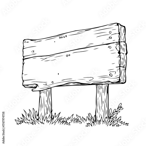 Rustic Wooden Signage Illustration: A Blank Canvas for Creative Messaging Amidst Nature's Embrace