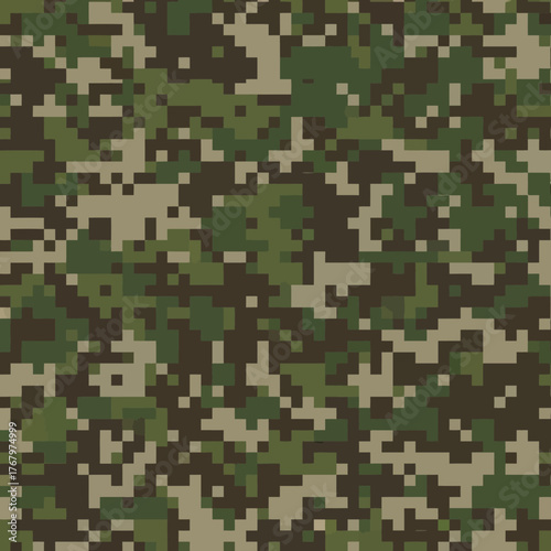 Digital camouflage pattern with green and brown pixelated design 1. EPS Editable