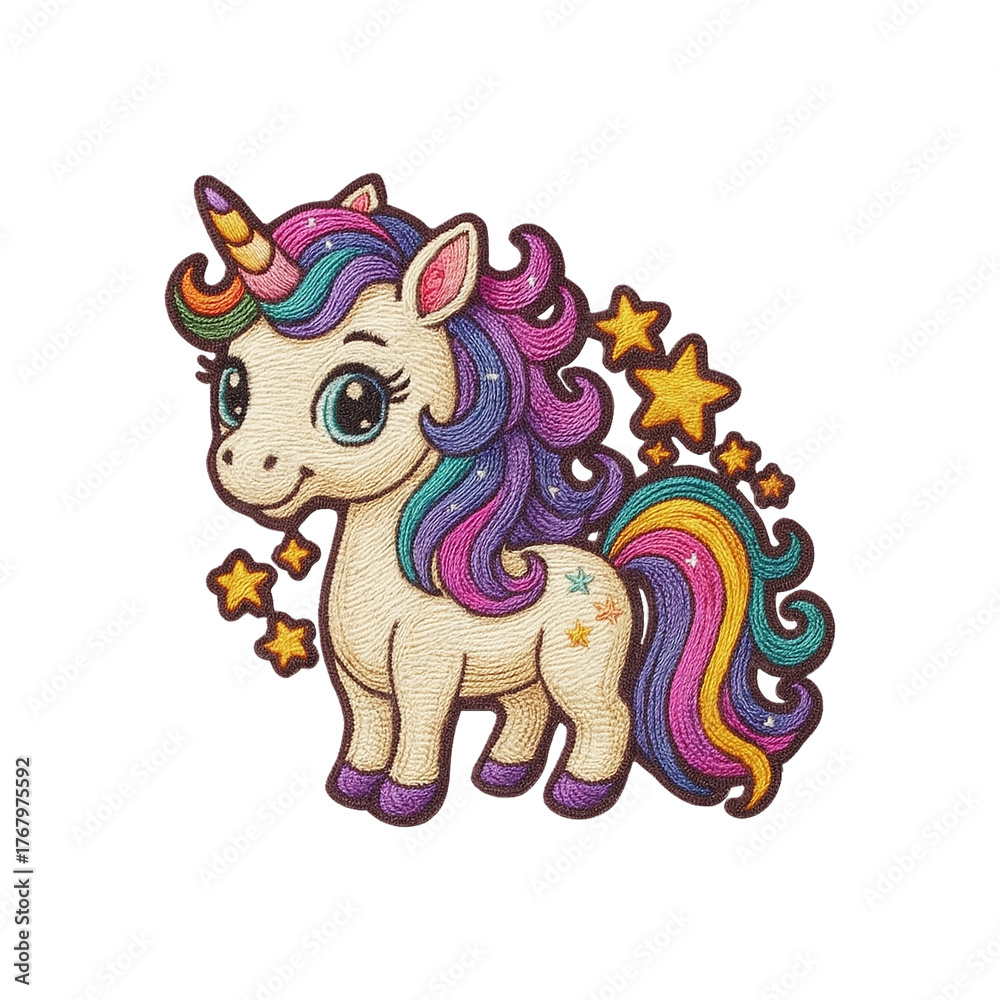 Fototapeta premium Cute unicorn patch embroidery design with transparent background