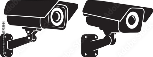 Two security camera silhouettes on white background