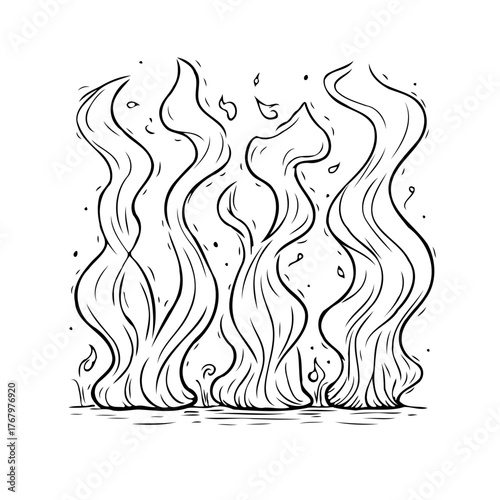 Stylized depiction of fire with flowing lines and abstract sparks creating a vibrant energy