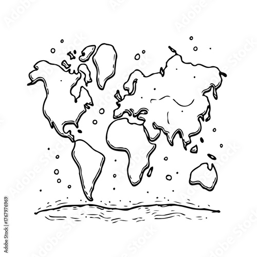 Stylized hand drawn world map illustration symbolizing global connections and interconnectedness