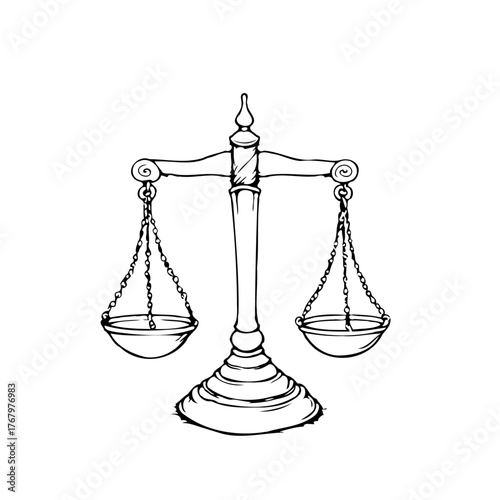 Stylized justice scales drawing embodies legal equilibrium truth assessment ethical decisions