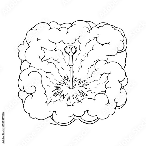 Surreal key penetrating cloud formation emitting light symbolizing unlocking potential and
