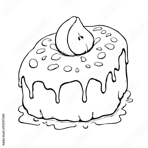 Sweet temptation: a delectable dessert with an elegant fruit topping presented in an artistic