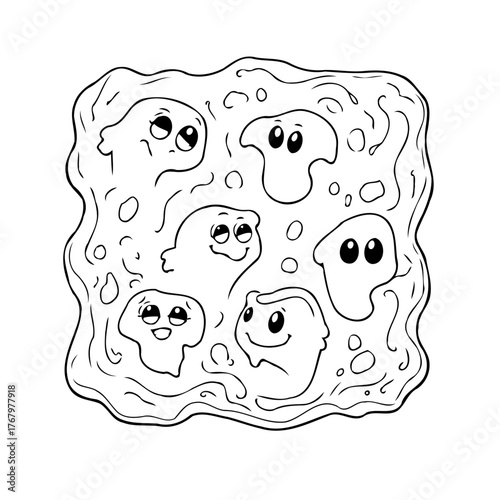 Whimsical Cartoon Microbes Floating in Nutrient-Rich Medium for Science or Kids Creative Projects