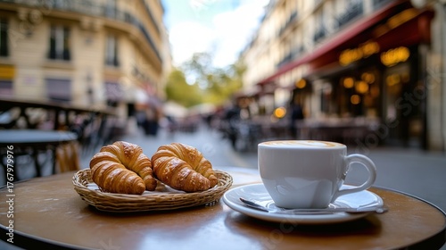 Fototapeta Naklejka Na Ścianę i Meble -  Parisian cafe scene with pastries and coffee