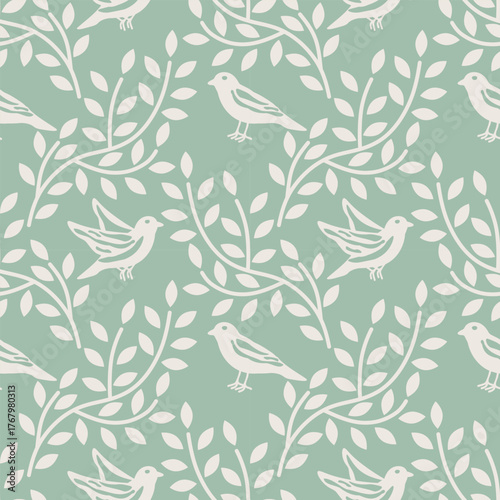 Seamless birds and branches vector pattern