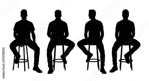 Sitting Male Silhouettes Vector Set: Man on Bar Stool Poses