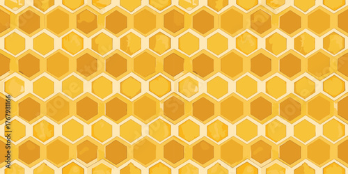 Seamless honeycomb pattern in warm yellow tones, creating a vibrant and inviting texture.
