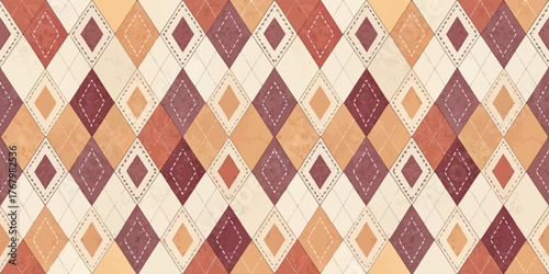 A vibrant diamond pattern featuring warm hues of brown, orange, and cream, perfect for textile design.