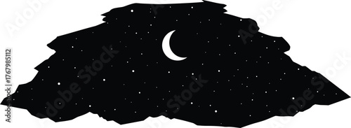 Vector art of night sky with moon and stars in black and white