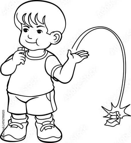 Kid Carelessly Throwing Trash Around vector illustration 