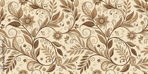 Intricate floral pattern featuring elegant brown and cream tones, ideal for home decor or textile design.