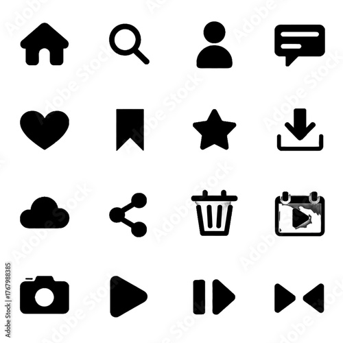 black and white icons set