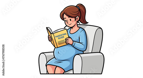 Expectant mother engrossed in a parenting guide, preparing for the beautiful journey of motherhood