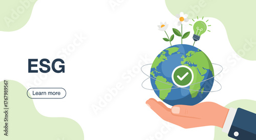 Esg concept with a hand holding the earth and a lightbulb