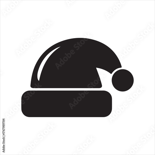 Festive Santa Hat Icon in Minimalist Black and White Design for Holiday Season Celebrations and Graphic Projects with a Simple Artistic Touch
