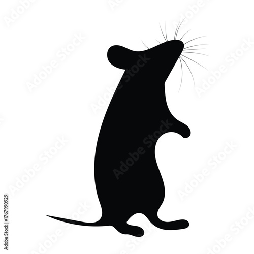 Cute standing mouse silhouette vector illustration for animal or cartoon concepts.